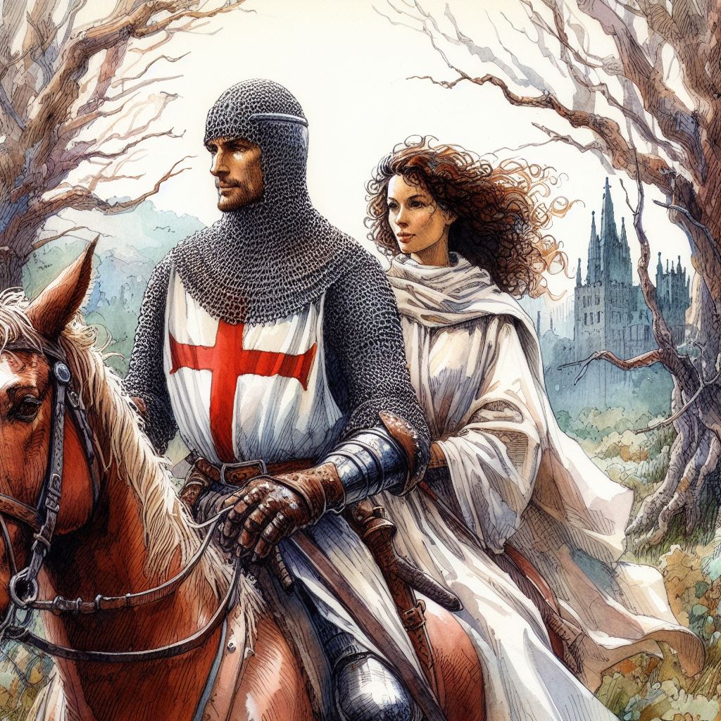 Celia and the Red Cross Knight ride into the woods