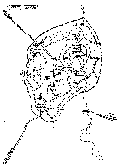 Map of Idinburg - mediaeval town, on a river